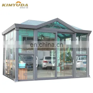 JYD Modern American Style Aluminum Glass Flat Roof Inclined Sun Room Glass House For Villa thumbnail-5