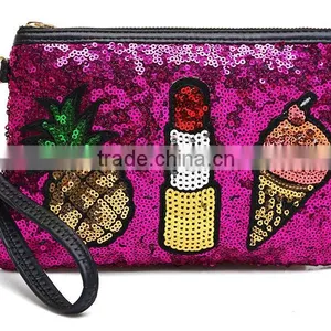 High Quality Glitter Cosmetic Bag, OEM Glitter Faux Leather Cosmetic Pouch,ladies Glitter Clutch Bag,ladies Leather Vanity Bag thumbnail-2