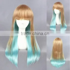 High Quality 65cm Medium Long Straight Brown&Blue Color Mixed Lolita Wig Synthetic Anime Wig Cosplay Hair Wig Party Wig thumbnail-1