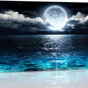 Wall Art Moon Sea Ocean Landscape Picture Canvas Wall Art Oil Paintings Modern Artwork for Living Room Wall Decor and Home Décor Framed Ready to Hang thumbnail-1