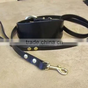 HANDMADE BLACK BEST LEATHER COLLAR AND LEAD thumbnail-1