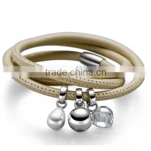 Fashion Jewelry Charm Leather Bracelet, Leather Charm Bracelet With Stainless Steel thumbnail-1