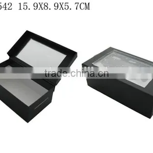 Custom Black Paper Gift Packaging Paper Box With Clear PVC Window Wholesale P1542 thumbnail-1