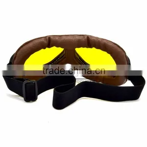 BJ-GT-008 Scratch Resistant Yellow Lens Brown Leather New Model Motorcycle Goggles thumbnail-5