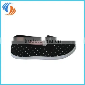 New Canvas Flat Slip On Casual Shoes Sneaker Black With White Dots thumbnail-1