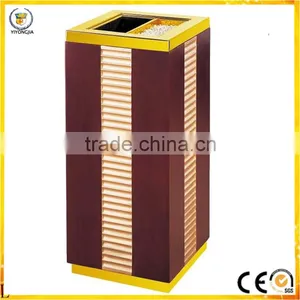 Wood Stainless Steel Waste Bin Lobby Garbage Bin Side Open Trash Bin thumbnail-1