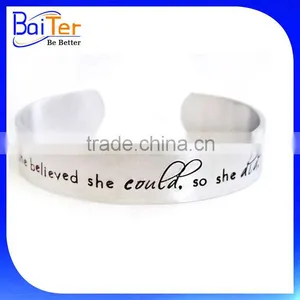 Custom Personalized Word Quote Cuff Stainless Steel Memorial Bracelets thumbnail-1