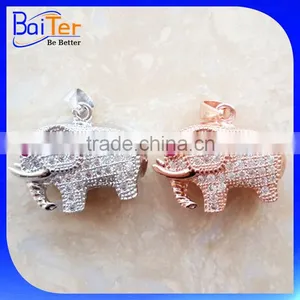 Rhodium Plated Cubic Zircon Pave CZ 925 Sterling Silver Created Diamond Gold Elephant Pendant thumbnail-2