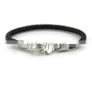Magnetic Stainless Steel Cow Leather Bracelets,round Cord Wristbands,real Leather Bracelets Cuff thumbnail-1