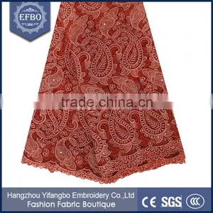 Mature Style Wine Color African Tulle Mesh Lace Fabric For Dresses thumbnail-1