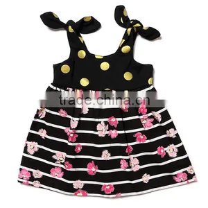 Beautiful Striped Black Dress Pink Flower Printed With Yellow Spot Frocks Design Wedding Party Dresses for Baby Girls thumbnail-1