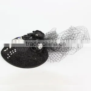 Modern Wedding Fascinator Black Rhinestone Headband Hats Women Brides Hair Accessories thumbnail-1