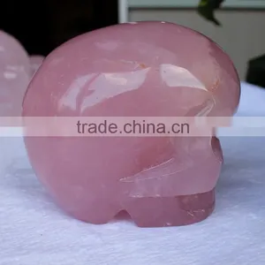 Custom Creative Rose Quartz Crystal Skull Natural Rock Crystal Skull for Sale thumbnail-2