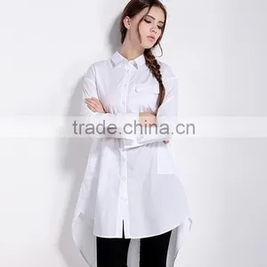 Lady's Loose Casual Long Sleeve Solid White Blouses thumbnail-4