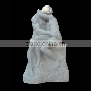 Hand Carved White Marble Man and Woman Kiss Statue thumbnail-1