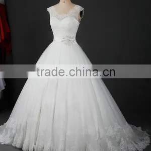 RSW912 Wholesale Scoop Neckline Vintage Lace Wedding Dresses 2016 With Belt Bridal Ball Gown Wedding Gown thumbnail-2