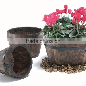3-Ovals Burntwood Barrels /Garden Flower Pot for Wholesale thumbnail-1