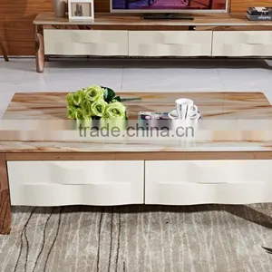 Simple Style Rose Golden Coffee Table Set With Drawer thumbnail-1