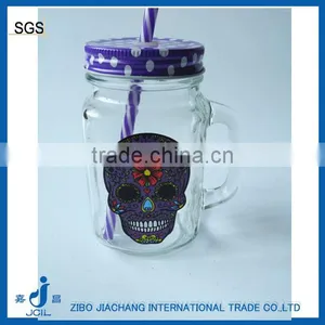 Halloween Style Cold Water Drinking Glass Jar With Customised Decal and Straw thumbnail-1