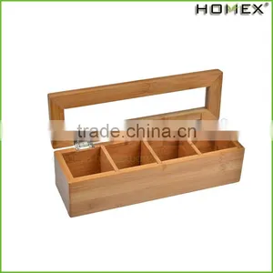 2017 Hot Selling Home 4 Equally Divided Compartments Nice Bamboo Tea Storage Box/Homex_Factory thumbnail-2