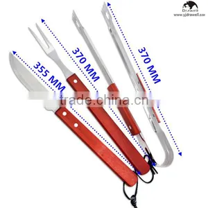 Set of 3 Hard Wood Handle Bbq Tool Set thumbnail-3