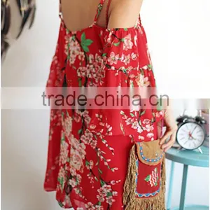 Summer Women Sexy Batwing Sleeve Floral Chiffon Beach Evening Party Short Dress thumbnail-3