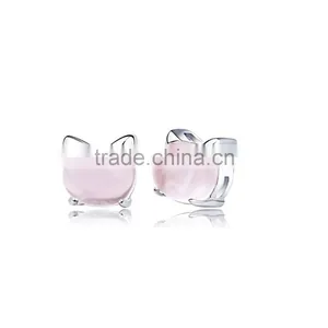 Oxidized Rose Quartz Silver Lovely Cat Stud Earring Women Earring Jewelry Cat Jewelry thumbnail-1