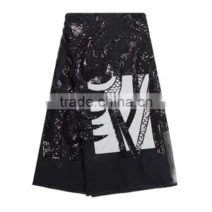 Fashionable French Gold Sequins Tulle Lace 3D Textile Lace Fabric thumbnail-3