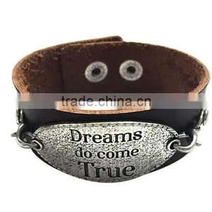 English Words Logo Bracelets,alloy Charm Leather Cuff Bracelet,unique Jewelry Gifts Bracelets thumbnail-1