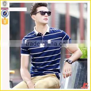 New Design Men's Casual T-shirt Short Sleeve Tee Formal Navy Blue Stripe POLO Shirt thumbnail-1