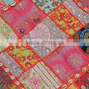 Eclectic Lounge Seating Pillow Rajasthan Patchwork Cowrie Shell Floor Cushion thumbnail-2