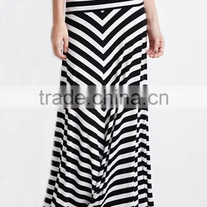 2015 Fold-over Waist Stripe Print Skirts Fashion Long Maxi Skirt thumbnail-3