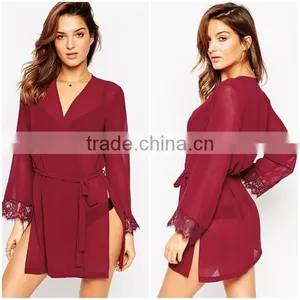 Sexy Fashion Semitransparent Chiffon Fabric Lace Cuff Robe for Lady thumbnail-1