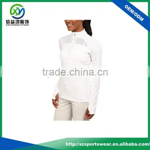 2016 Latest Design White Color Ladies Thumb Hole Cuffs Dry Fit Material Running Hoodies /Sports Pullover With Good Stretch thumbnail-2
