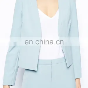 2015 Latest Fashion From China High Quality Women Coat , Short Light Blue Suit Jacket thumbnail-3