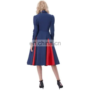Belle Poque Victorian Style Long Sleeve Shirt Collar Contrast Color Navy Swing Retro Vintage Dress BP000366-3 thumbnail-4