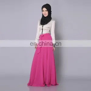 Fashion Pink Chiffion Plain Muslim Dress Islamic Long Skirt thumbnail-1