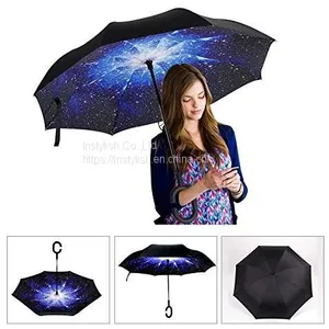Factory Wholesale High Quality Logo Printed Inside Out Inverted Reversible Umbrella for Car thumbnail-1