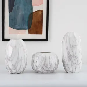 Marbling Ceramic Vase Hand Made White Flower Vase for Home Decoration thumbnail-1
