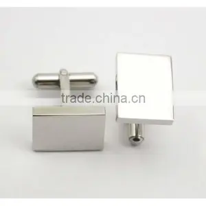 Mans Jewelry Stainless Steel Plain Rectangular Shiny Blank Cufflink High Quality thumbnail-5