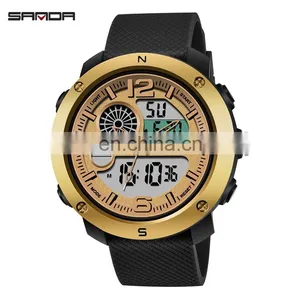 SANDA 762 New Model Men Wristwatch Branded Digital Analog Week Day Showed Silicone Current Watch thumbnail-3