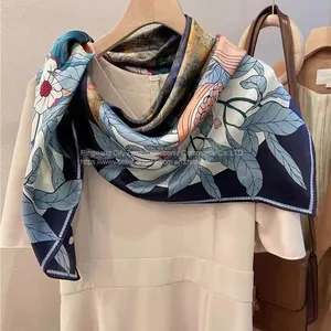 Oil Painting Flowers Silk Feels Soft Scarves Literature and Art Style High Quality 110*110CM thumbnail-4