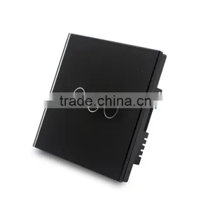 3 Gang Black Crystal Glass Panel Touch Wall Light Switch With Remote Control thumbnail-4