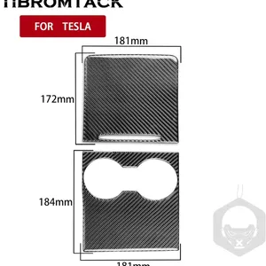 NO.2 TIBROMTACK Center Cup Console Cover Carbon Fibre Wrap-Around Cover Sticker 2-Piece for Tesla Model 3 thumbnail-1