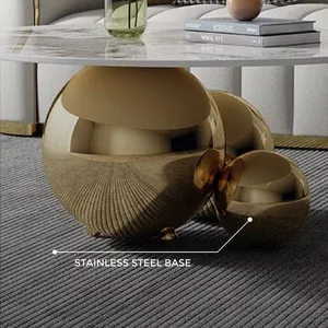 Modern Living Room Marble Coffee Table With Gold Ball Base thumbnail-5