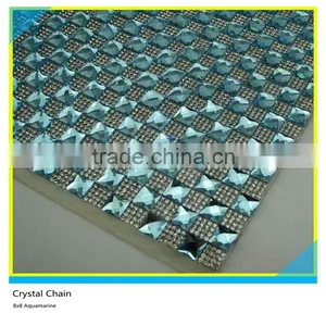 24*40 cm Rhinestone Mesh Sheet Heat Transfers 8*8 mm Aquamarine Square Crystal Trimming Sheet thumbnail-1