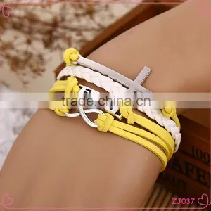 Mixed-Color Fashion Cross 8 Word Leather&Nylon Charm Infinity Bracelet/Hand Chain Alloy Jewelry thumbnail-1