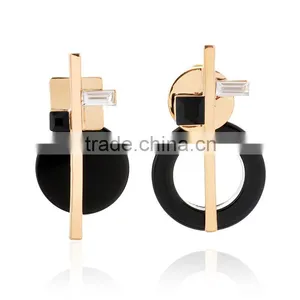 Latest Design Fashionable 22k Gold Big Black Stone Asymmetric Earrings thumbnail-1