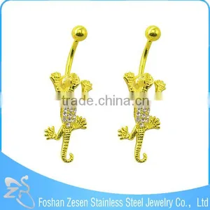 Dangling Rhinestone Gecko Belly Ring Navel Banana Gold Piercing thumbnail-1