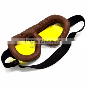 BJ-GT-008 Scratch Resistant Yellow Lens Brown Leather New Model Motorcycle Goggles thumbnail-6